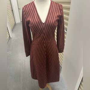 Letter K Structured Dress in Burgundy Stripes